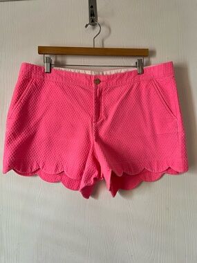 Lilly Pulitzer Shorts Pink Buttercup Scallop Hem Textured Cotton Summer Women 16